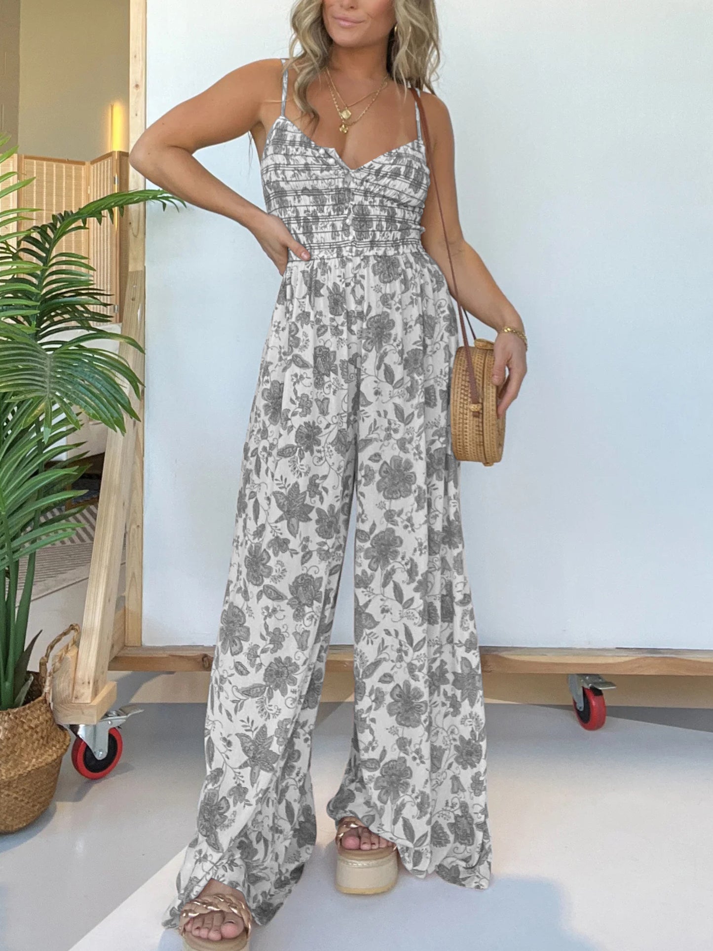 Imsgurus💓Floral Suspender Wide-leg Jumpsuit