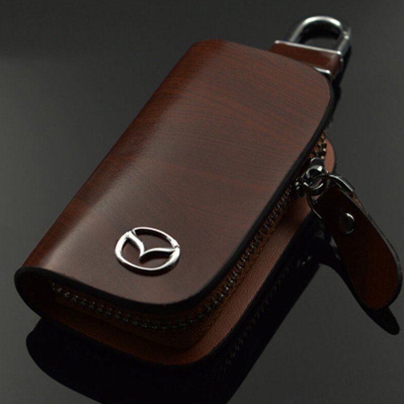 Imsgurus🔥Car Logo Leather Wood Grain Car Key Case