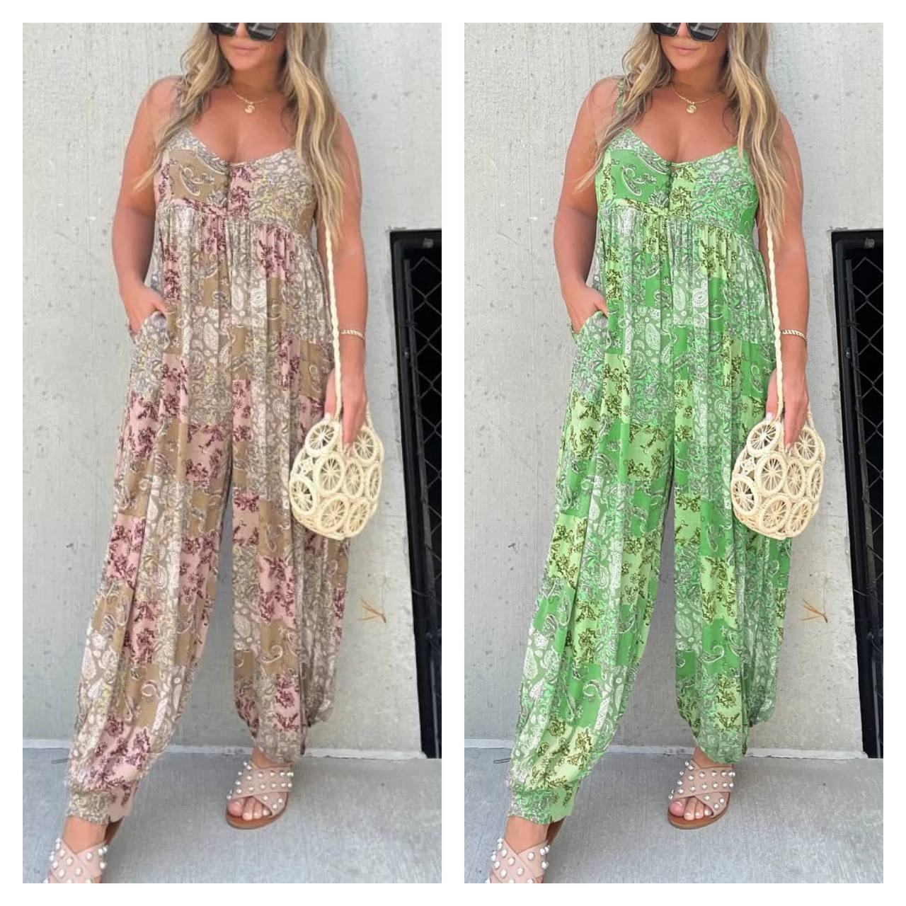 Imsgurus💓Patchwork Print Loose Jumpsuit
