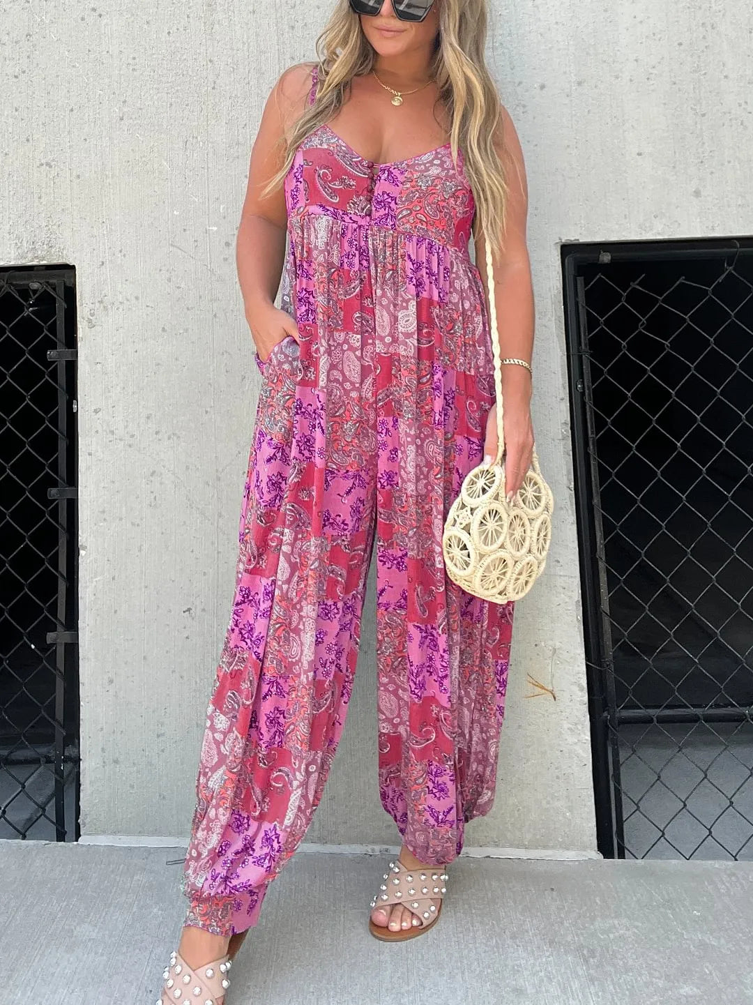 Imsgurus💓Patchwork Print Loose Jumpsuit