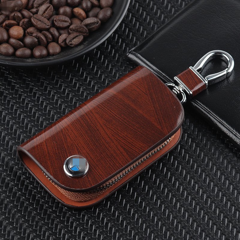 Imsgurus🔥Car Logo Leather Wood Grain Car Key Case