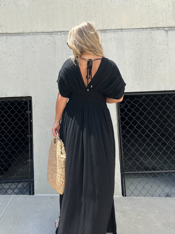 Imsgurus💓Slit V-Neck Effortless Maxi Long Dress