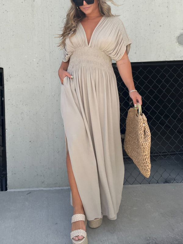 Imsgurus💓Slit V-Neck Effortless Maxi Long Dress
