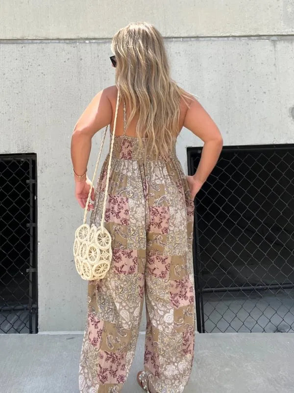 Imsgurus💓Patchwork Print Loose Jumpsuit