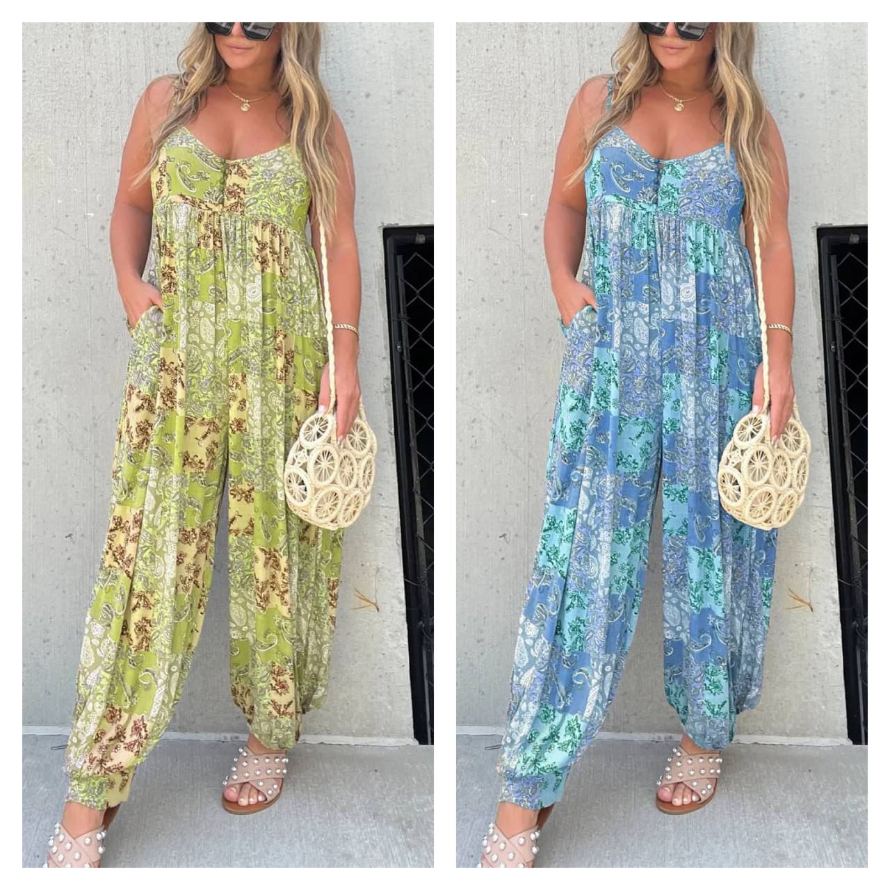 Imsgurus💓Patchwork Print Loose Jumpsuit
