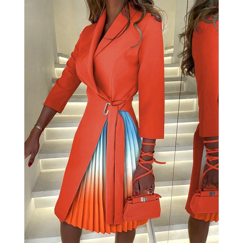 Notch Collar Tailored Pleated Blazer Dress