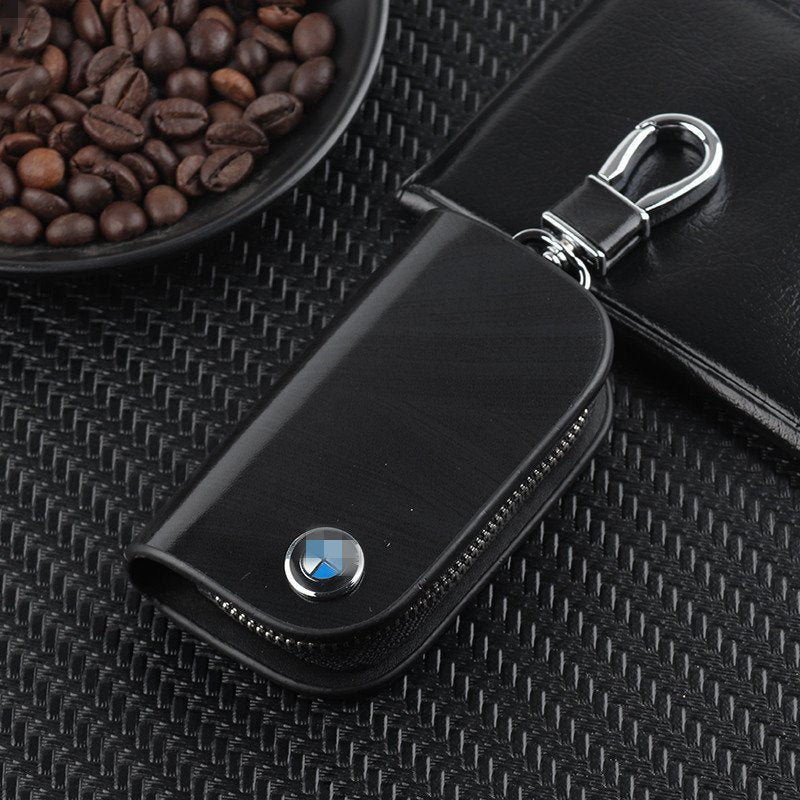 Imsgurus🔥Car Logo Leather Wood Grain Car Key Case
