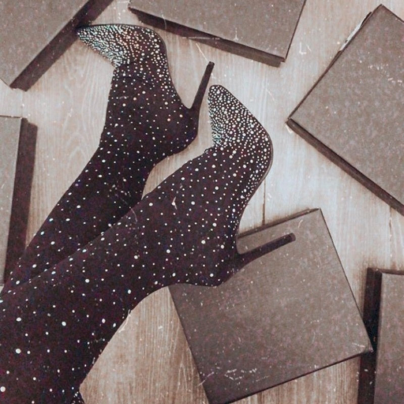 Imsgurus👠Women's Sparkly Faux Diamond Knee Boots
