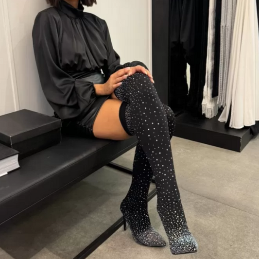 Imsgurus👠Women's Sparkly Faux Diamond Knee Boots