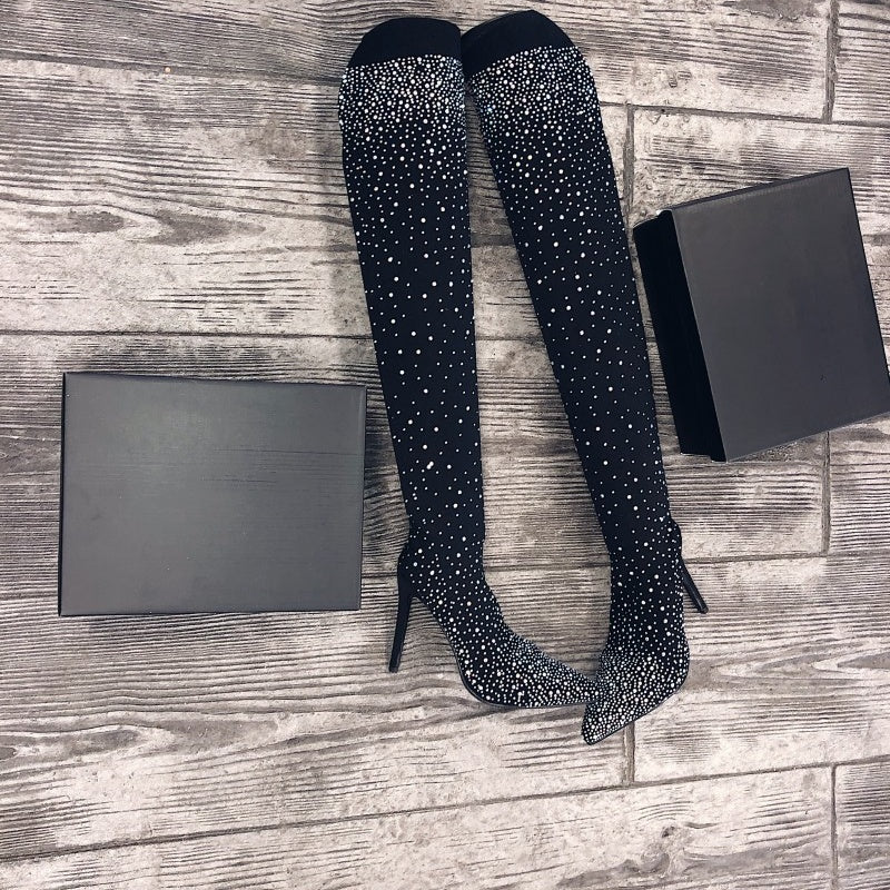 Imsgurus👠Women's Sparkly Faux Diamond Knee Boots