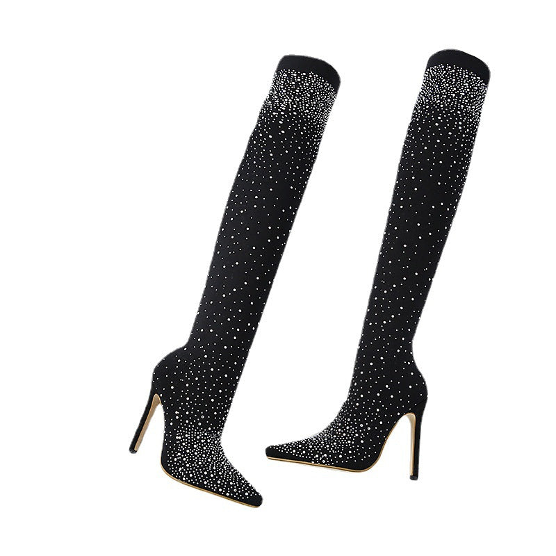 Imsgurus👠Women's Sparkly Faux Diamond Knee Boots