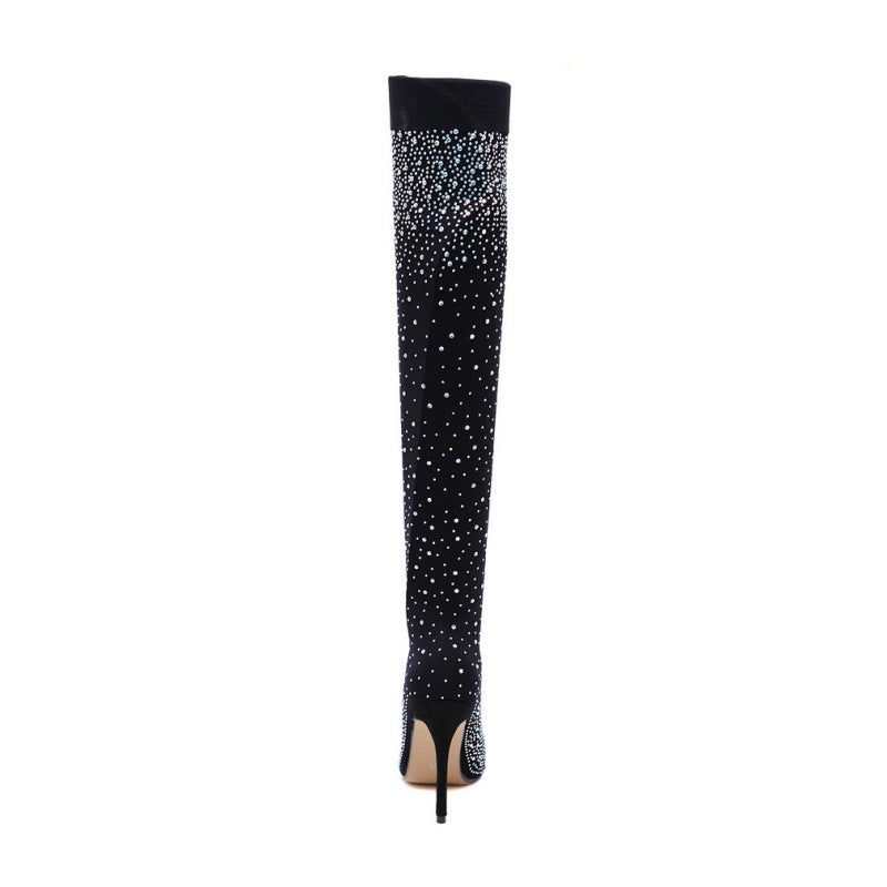 Imsgurus👠Women's Sparkly Faux Diamond Knee Boots